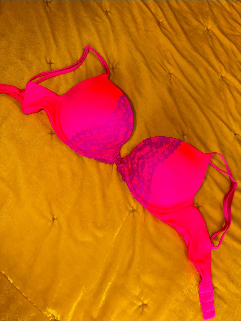 Vintage Victoria's Secret Bright Pink Adjustable Strap Bra- 32D